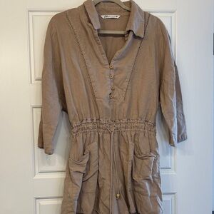 Zara Beige Button-Up Dress